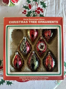 De Colección 7 Lágrima de Vidrio Adornos de Navidad Europeos Comodoro Rumania Brillo MCM - Imagen 1 de 11