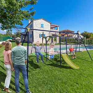 7-in-1 Kinderschaukel Kombi Set mit verstellbaren Seilen & 8 Bodenpfählen für Outdoor - Bild 1 von 10
