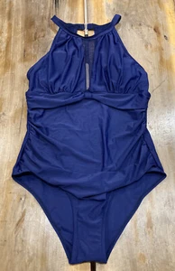 Women’s Tempt Me One Piece High Neck V-Neckline Mesh Ruched Monokini Swimwear M - Picture 1 of 5