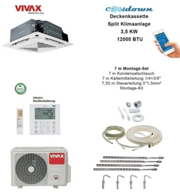 VIVAX Deckenkassette 12000 BTU + 7 m Montageset Decken Split Klimaanlage A+++ - Bild 1 von 4