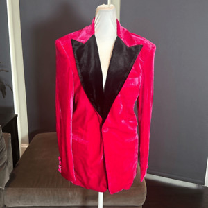 Men’s Pink Velvet Slim Fit Suit Jacket Blazer Peak Lapel One Button Size 34 NWOT