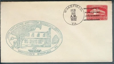 US FDC 1932 cover double print: Wakefield Washington commission 2 scans - Image 1 of 2