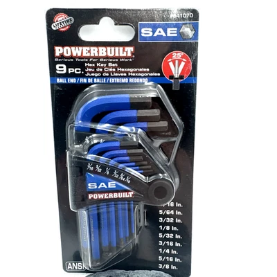Powerbuilt 9pc SAE Blue Hex Key Set Heat Treated S2 Steel - Image 1 of 4