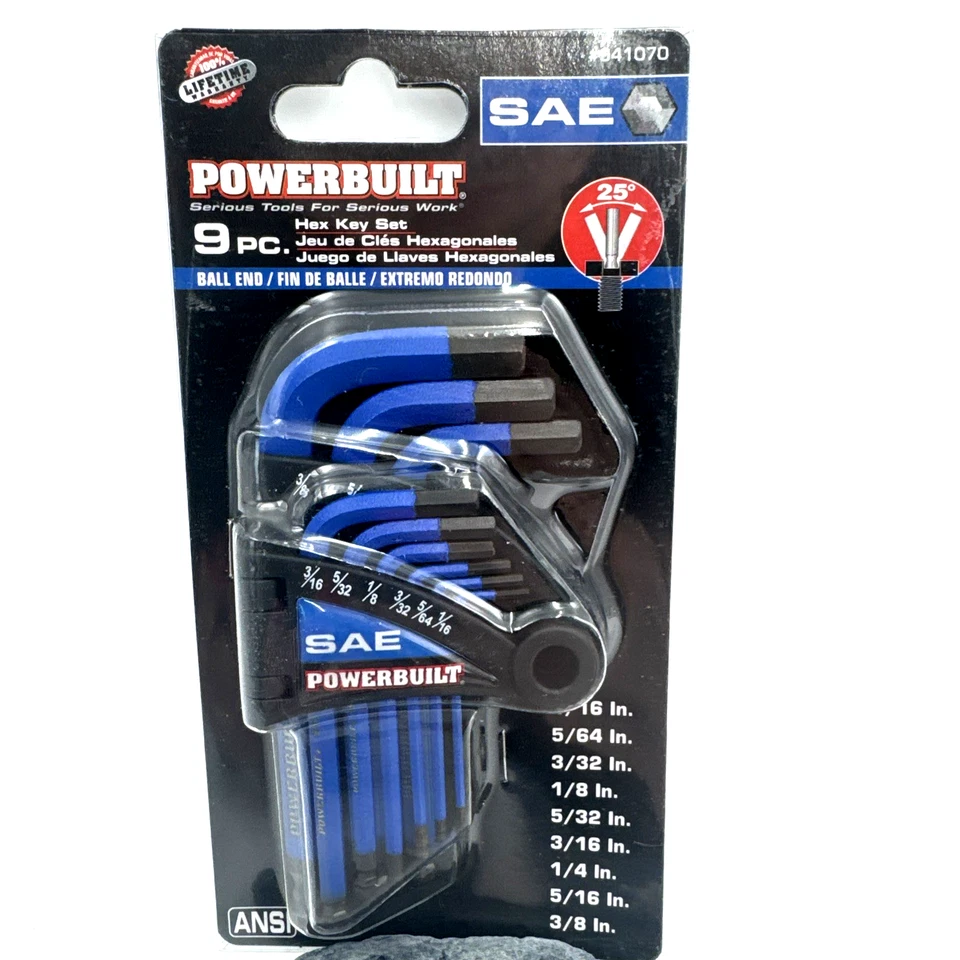 Powerbuilt 9pc SAE Blue Hex Key Set Heat Treated S2 Steel - Image 1 of 4