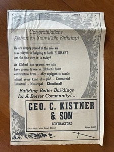 Geo. C. Kistner & Son Contractor 1958 Newspaper Ad Clipping Elkhart Indiana - Picture 1 of 6