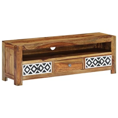 TV Cabinet Natural and White Solid Acacia Wood 47.2 in Storage vidaXL - Image 1 of 4