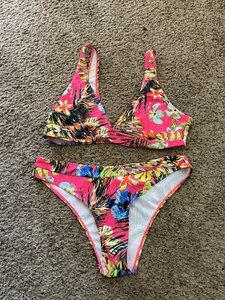 SHEIN Bright Pink Floral Colored Bikini Set Sz. XL Jr. - Picture 1 of 6