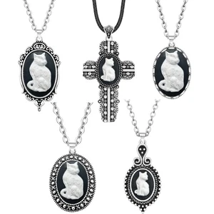 Ingrosso 10 pz Collana Cammeo Gatto Bianco Placcato Argento Massiccio Gioielli Assortiti - Foto 1 di 10