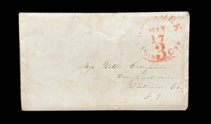 1850er briefmarkenloser Brief NY rot "PAID 3" an Hattie Campbell, Dutchess County NY - Bild 1 von 5