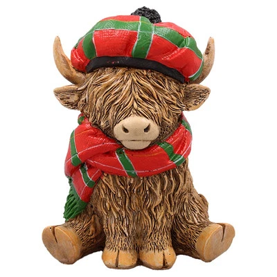 LESSER & PAVEY Figur Weihnachtsdeko Highland Kuh Schal Baskenmütze Urlaub Saison Ornament