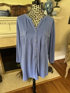 Croft & Barrow Damen Bluse Oberteil Gr. 3X Einfarbig Blau Langarm Knopfleiste Neu - Bild 1 von 7