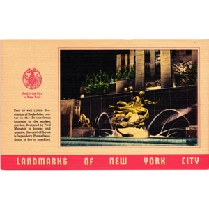 Vintage Rockefeller Center Prometheus Fountain Postcard New York City - Picture 1 of 2