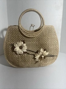 Round Woman Bag, Summer Bag, Straw beach bag Tote With Flowers Woven - Picture 1 of 11