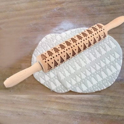 Wood Rolling Pin Embossing Baking Cookie Biscuit Fondant Christmas Trees 16" - Image 1 of 4