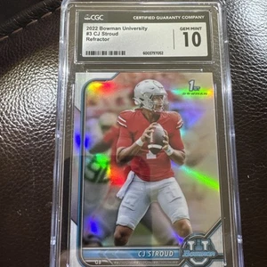 CJ STROUD 2021 BOWMAN UNIVERSITY CHROME REFRACTOR 1ST CGC 10 - Picture 1 of 3