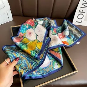 Double Side 100% Pure Silk Long Scarf Women Vintage Floral Neckerchief 150*15cm - Picture 1 of 5