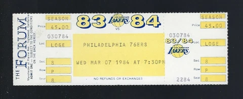 VINTAGE 1984 JULIUS ERVING vs MAGIC JOHNSON - 76ERS @ LAKERS BASKETBALL TICKET Cover