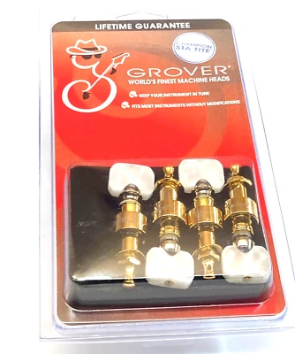 Grover Gold Square Pearloid Button Planetary Geared 4-string Banjo Tuners 120G - Image 1 of 2