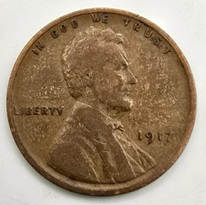 Centavo de trigo Lincoln 1917 P leñoso en estado bastante bueno madera grano centavo aleación inadecuada mezcla envío gratuito - Imagen 1 de 4