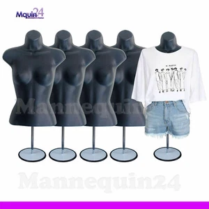 Paquete de 5 maniquíes con forma de cuerpo para vestido de mujer negros 5 soportes 5 perchas exhibición de mujer - Imagen 1 de 6