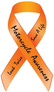 Motorcycle Awareness Orange Ribbon Vinyl Decal, Look Twice - Save a Life Sticker - Picture 1 of 3