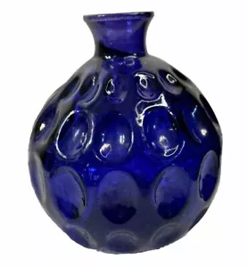 Cobalt Blue Thumbprint Pressed Glass Round Vase 7.5" Tall Bohemian 6.5" Diam - Picture 1 of 9