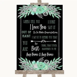 Letrero de boda personalizado negro menta verde y plata When I Tell You I Love You - Imagen 1 de 8