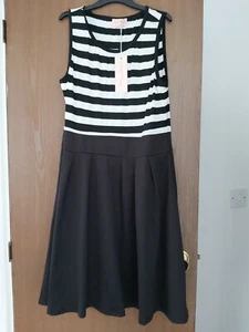 Belle Poque Retro 3/4 Sleeve Crew Neck Striped Swing Dress - Size XL NEW - Picture 1 of 6