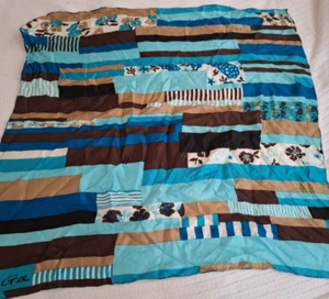 Vintage Sally Gee Scarf Blue/Tan/Teal/Cream - Picture 1 of 3
