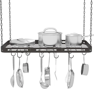 33” Pots and Pans Hanging Rack, Black Hanging Pot Rack Ceiling Mount with 15 Hoo - Picture 1 of 8