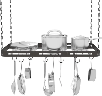 33” Pots and Pans Hanging Rack, Black Hanging Pot Rack Ceiling Mount with 15 Hoo - Image 1 of 4