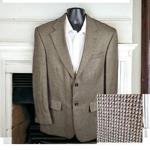 Oscar De La Renta Sport Coat Mens 42R Brown Houndstooth Ventless Lambs Wool - Picture 1 of 12