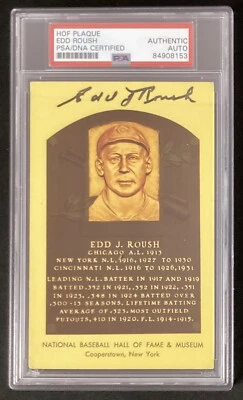 Edd Roush Signed Plaque Postcard Yellow White Sox Gold HOF Autograph PSA/DNA - Image 1 of 2