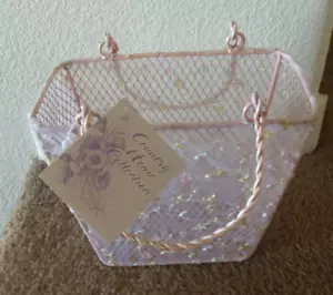 Country Home Collection Pink Metal Wire w/ Multicolor Embroidery Handle Basket - Picture 1 of 7