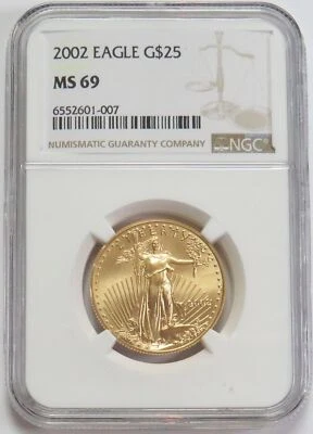 2002 GOLD AMERICAN EAGLE $25 COIN 1/2 OZ NGC MS 69 - Image 1 of 2