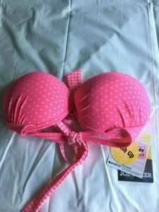 NWT Joe Boxer Size M Pink White Polka Dot Women Swim Push Up Bra Top Pool Sexy - Picture 1 of 8