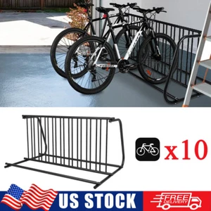 Bike Storage Rack 10 Bicycle Floor Parking Stand for Home Garage Indoor Outdoor - Picture 1 of 10