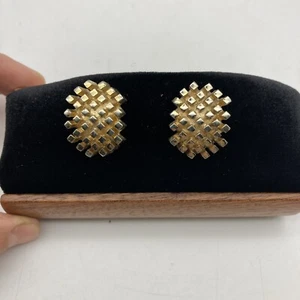 Vintage NAPIER Brutalist Clip Earrings Chunky Gold Tone Textured Unique Large - Picture 1 of 10