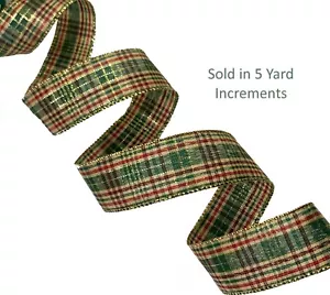 Kirkland Wire Edge Ribbon PLAID 5 Yard Gold Fall Holiday Christmas Bow Gift 1.5" - Picture 1 of 24