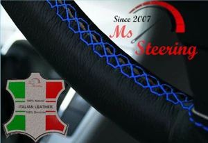 FUR GMC SAFARI 85-87 SCHWARZE LEDER-LENKRADABDECKUNG, KANIGSBLAU NAHEN - Picture 1 of 2