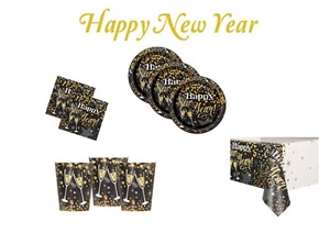 New Year Party Tableware Items Tablecover Cups Plates Napkins - Picture 1 of 7