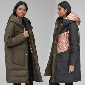 Andrew Marc Moxie parka oversize reversibile piumino metallizzato oro rosa oliva - Foto 1 di 7