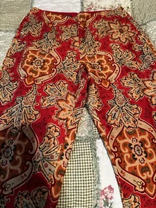 Long ladies pants In a paisley orange green tan size 6 Fully Lined - Picture 1 of 4