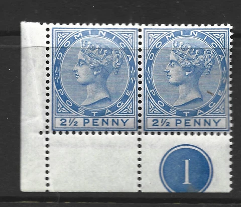 DOMINICA 1888 FINE LIGHTLY MOUNTED MINT 21/2d ULTRAMARINE SG 23 CROWN C.A.W/MARK Cover