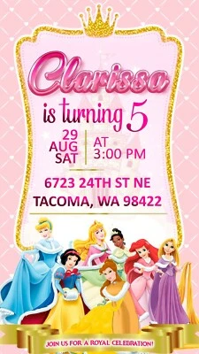 Princess invitation, Cinderella birthday invite, Rapunzel digital invitation - Image 1 of 4