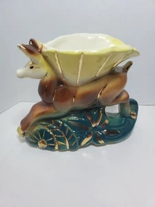 Leaping Deer Yellow Flower Planter Gold Accents MCM Mid-century Modern - Picture 1 of 6