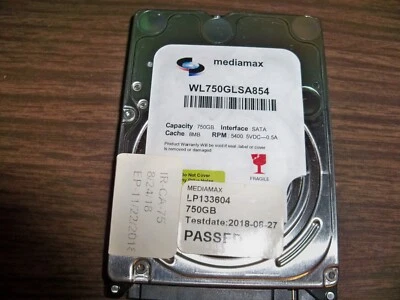 Mediamax WL750GLSA854G  750gb SATA 7200rpm 2.5" Hard Drive - TESTED - Image 1 of 2