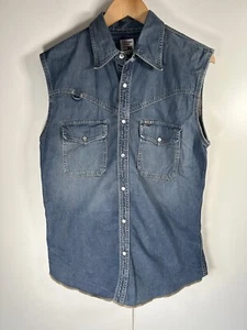 Tommy Hilfiger Jeanshemd Herren mittelblau ärmellos Weste Pearl Snap Vintage - Bild 1 von 9