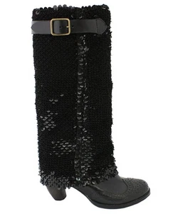 IRREGULAR CHOICE CARNABY QUEEN BLACK KNEE BOOTS 6.5 FANCY DESIGNER SEQUINS NIB - Picture 1 of 1