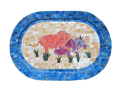 11"x17" dekoratives Marmortablett Jagd Oval Mosaik Intarsien Home Decor... - Bild 1 von 4